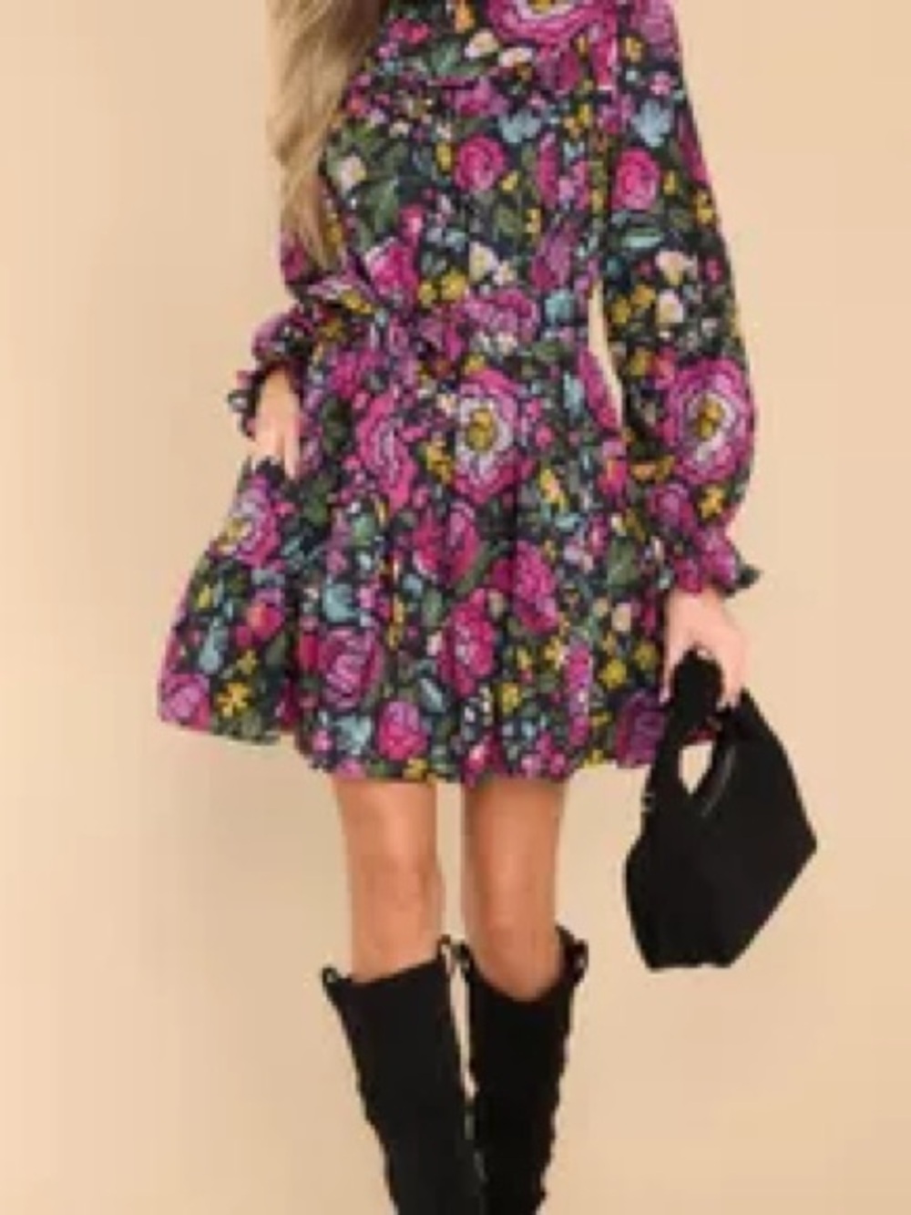 Fate Pink Multi Floral Tiered Long-Sleeve Casual Dress